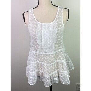 Maeve Anthropologie White Sheer Polka Dot Top Romantic Babydoll Sleeveless Small